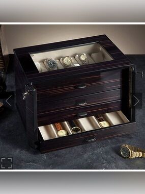 Agresti Il Mio Tempo Ebano Italian Lacquered Modern Wood Watch Storage Box Locks